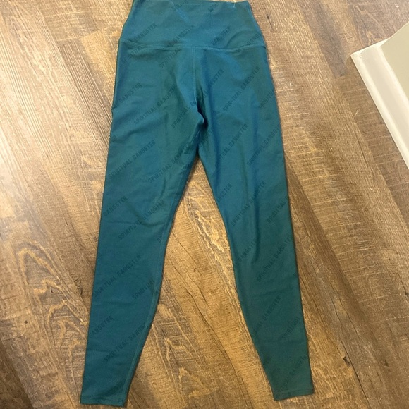 SPIRITUAL GANGSTER LOVE LEGGINGS IN DARK GREEN W/SPELLOUT IN REFLECTIVE VINYL - Picture 1 of 12